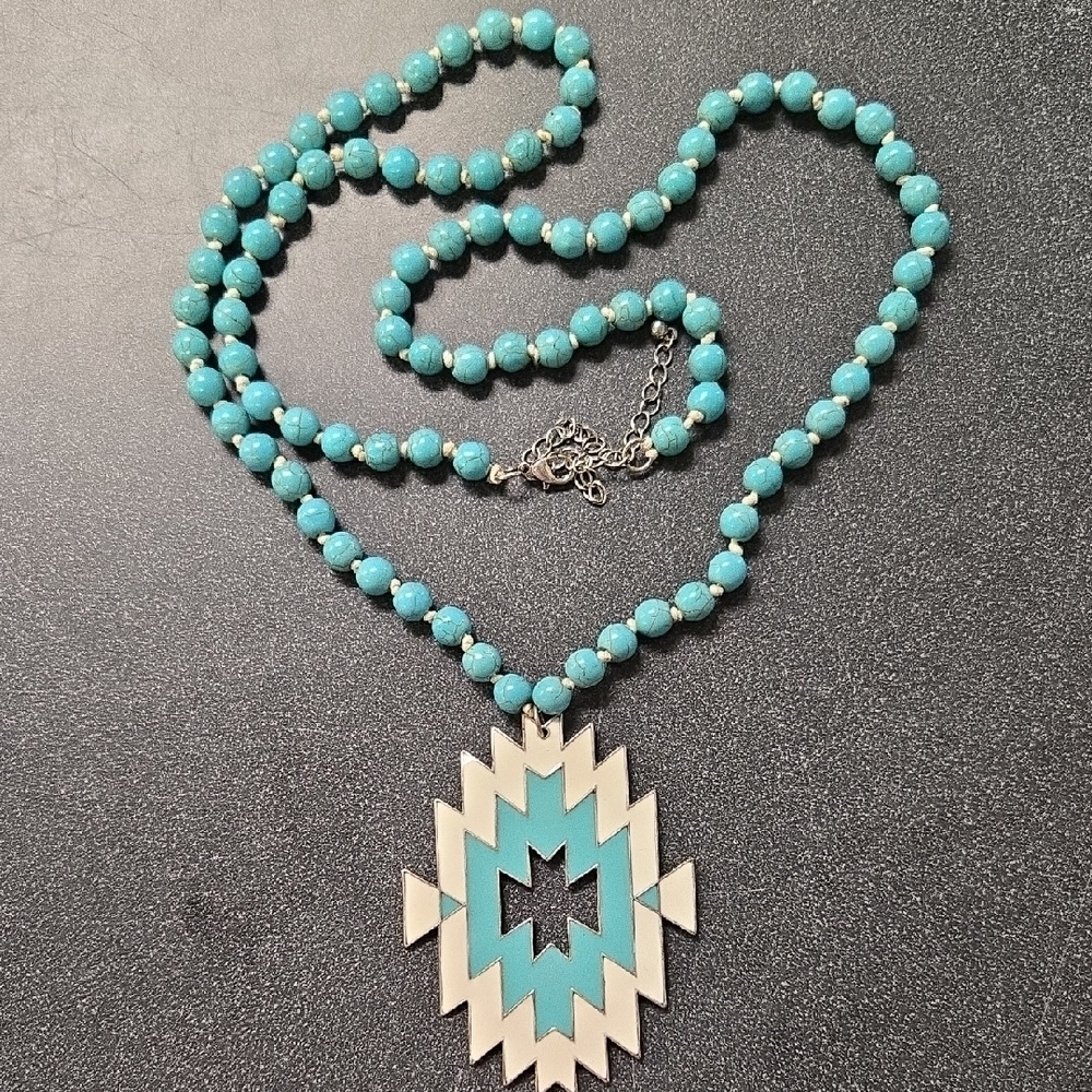 Turquoise and Silver Geometric Necklace